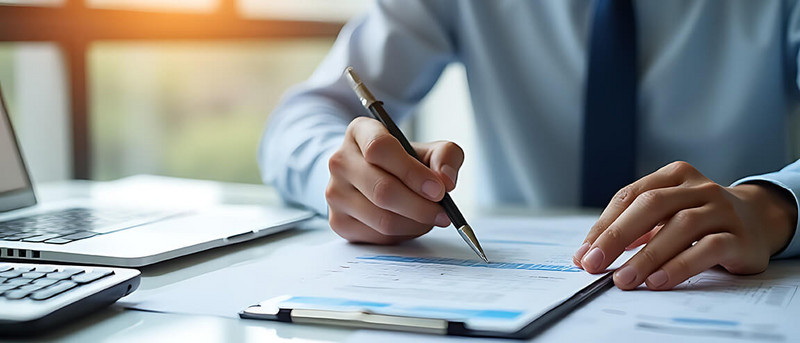 Mann mit Stift in der Hand führt Berechnung durch 